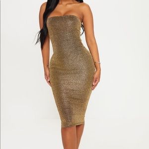 Shape Gold Glitter Bandeau Midi Dress